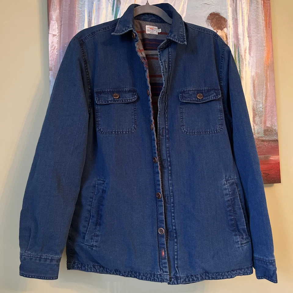 Faherty Sz M Blanket Lined CPO Shirt Jacket Mens Flannel Workwear Button Up GOOD - Image 1 of 4