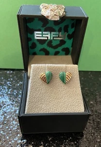 NEW! EFFY 14K GOLD AND MALACHITE HEART STUD EARRINGS/ Retail $900 - Picture 1 of 7