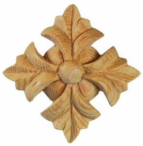 Vintage Chic Home Decor Wood Onlay - Hand Carved Florette in Pinewood - PN328 - Picture 1 of 5