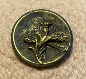 Antique 7/8" Brass Flower Button back mark Jugethagen & Co. * O? early 1800's - Picture 1 of 2