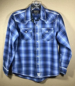 Wrangler TwentyX Western Blue Plaid Shirt BOYS Sz L Pearl Snap Cowboy Rodeo C1 - Picture 1 of 12