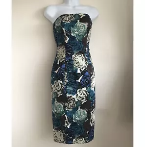 Coast Floral strapless Pencil midi dress 10 Cotton Wedding Party - Picture 1 of 6