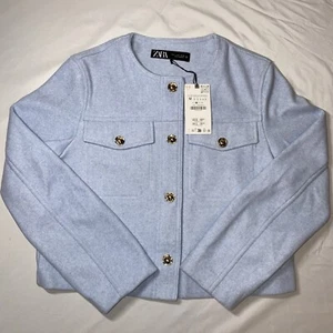 ZARA Blau Cropped Jacke Damen Medium Blazer - Bild 1 von 10