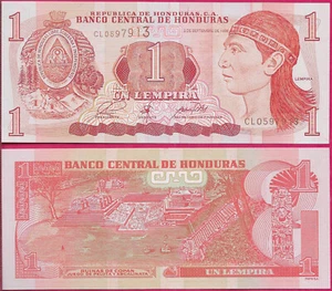 HONDURAS 1 LEMPIRA 1998 UNC CL,WITHOUT VERTICAL BAR,RED SERIAL NUMBERS,ILLUSTRAT - Picture 1 of 1