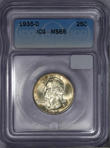 1935-D Washington Quarter 50c ICG MS65 - Handsomely Toned! Cover