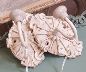NEW French Vintage CREAM Wall Door Coat Towel HOOKS Shabby Chic Metal Rustic - Picture 1 of 5