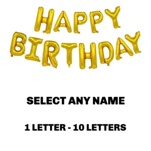 16" Gold Happy Birthday Foil Balloons Custom Name Theme Party Air Balloon Decor - Picture 1 of 13