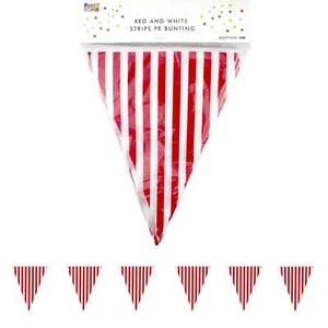 Red White Striped Plastic Flag Pennant Banner Bunting Decoration Circus Party - Picture 1 of 1