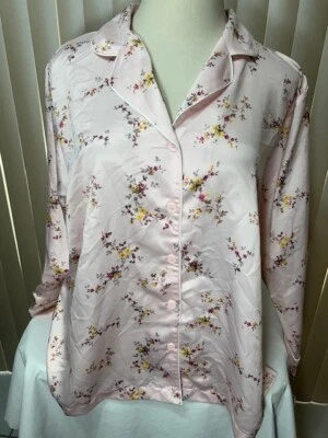Charter Club Long Sleeve Pajama Top 2X Button Down Collard Pink Floral - Image 1 of 4