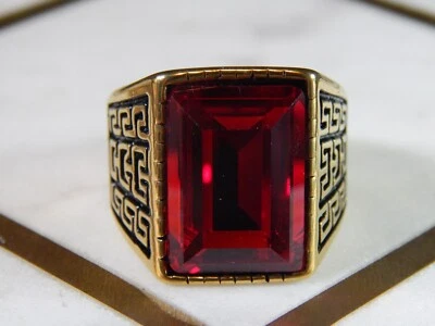 Para hombres NUEVO Acero Inoxidable Tono Dorado, Impresionante Circón Rojo, Talla 10, Reino Unido U, 23 Gramos Foto 1 de 4