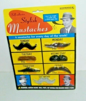 Accoutrements Self Adhesive 7 Stylish Mustaches Halloween Disguise Costume NEW - Image 1 of 2