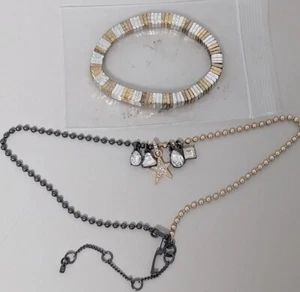 Juego de collar y pulsera Karl Lagerfeld de dos tonos oro plata EE. UU. Nuevo - Imagen 1 de 4