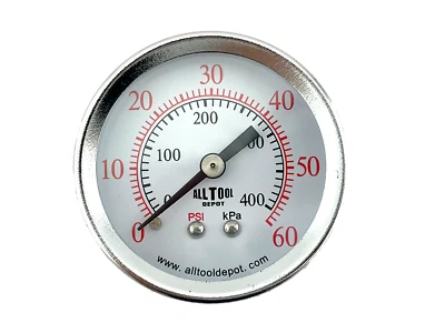 Air Pressure Gauge 2" Dial Center Back Mount 1/4"NPT - 0 to 60PSI - Image 1 of 4
