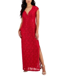 Connected Apparel Petite Women's Red Wired V-neck Maxi Evening Dress SZ 8P - Picture 1 of 4