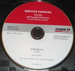 CASE WD1203 SELF PROPELLED WINDROWER SERVICE SHOP WORKSHOP REPAIR MANUAL CD DVD - Picture 1 of 1