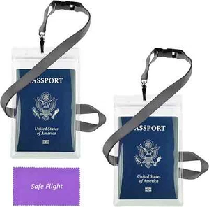 Transparent Passport ID Badge Holder Extra Large 6X4" with 17" Neck Lanyard - 2 - Picture 1 of 7