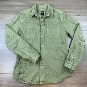 Zara Ripped Denim Overshirt Relaxed Fit Snap Men’s Medium Green Distressed - Picture 1 of 15