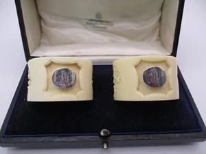 ANTIQUE DOUGLAS & SON GREENOCK BOXED SET OF CARVED CHINESE CANTON NAPKIN RINGS - Picture 1 of 18