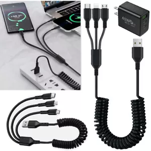 Cavo dati ricarica cellulare 5A 3 in1 multiuso USB telescopico molla - Foto 1 di 18
