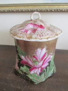 Antique Japanese Handpainted Biscuit Cracker Jar Moriage Gold Orchids - Picture 1 of 12