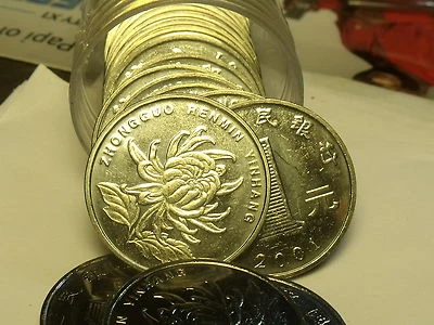 Gem Unc Roll (20) China 2001 1 Won~Chrysanthemum~Edge Incription~Free Shipping - Image 1 of 2
