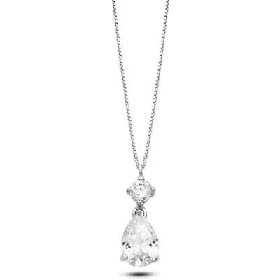 collana donna oro bianco 18 kt ambrosia punto luce zircone grif agz337 goccia - Immagine 1 di 2