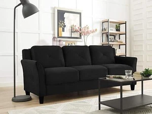 Sofa Couch Microfiber Tufted Living Room Loveseat Traditional Black Wood Frame - Picture 1 of 5