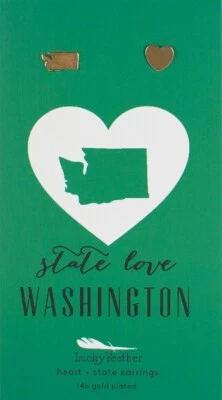 Вашингтон - Lucky перо сердце + государство серьги 14k золото покрытием государства любовь - Изображение 1 из 2
