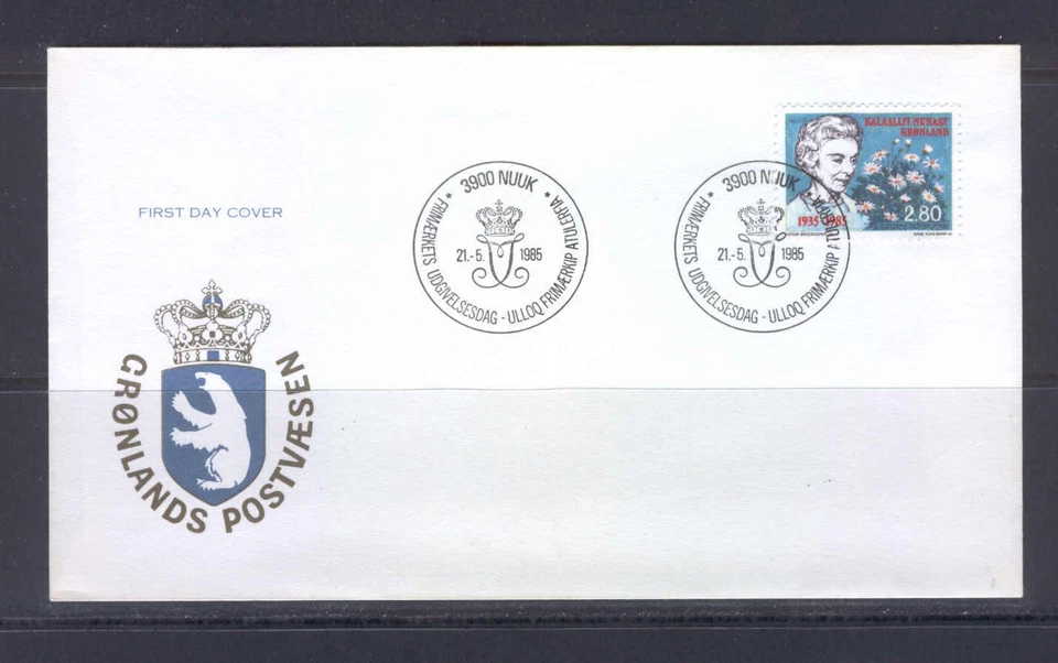 Greenland B44 FDC 1985 1v Queen Ingrid Flowers - Image 1 of 1