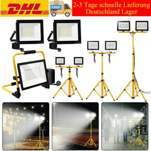 LED Strahler 20/50/100/200W Arbeitsleucht mit Stativ Stecker Scheinwerfer Lampe - Bild 1 von 283