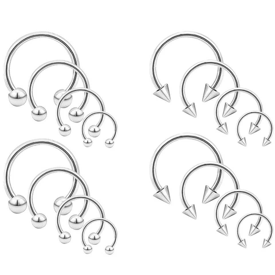 8-24Pcs 16G 14G Circular Barbell Horseshoe Rings Lip Septum Piercing Earrings - Image 1 of 4