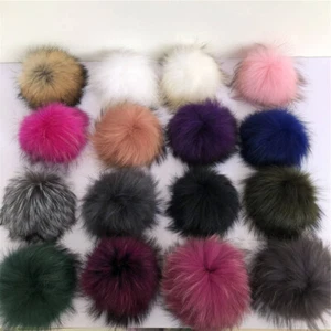 19 colors 6" Large Real Raccoon Fur Pompom Ball W Snap Button Hat Shoes DIY  - Picture 1 of 40