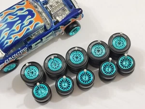 1/64 TIRES RUBBER WHEELS TEAL 5 SETS HOT WHEELS 55 CHEVY GASSER TIRES - Picture 1 of 3