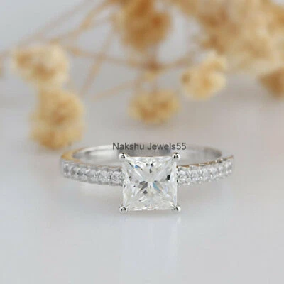 3.00 Ct Princess Cut D/VVS1 Moissanite Solitaire Engagement Ring 14K White Gold - Image 1 of 4