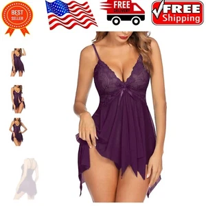 Floral Lace Cup Babydoll with Sheer G-String - Sexy Plus Size Sleepwear XS-5XL - Picture 1 of 7