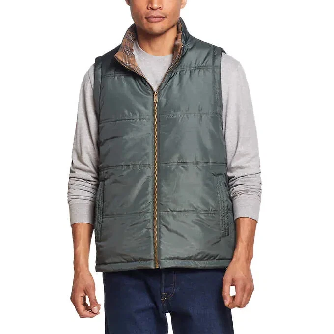 Weatherproof Vintage Men’s Flannel Lined Puffer Vest GREEN LARGE