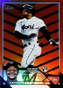 2023 Topps Update US296 Halloween ORANGE FOIL XAVIER EDWARDS ROOKIE CARD MARLINS