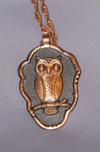 Vintage Massiv Kupfer Eule Anhänger Halskette mit Kette Vogel - Bild 1 von 4