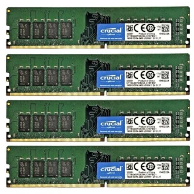 New Crucial 64GB (4X16GB) DDR4 2400MHz PC4-19200 UDIMM Memory Ram CT16G4DFD824A - Image 1 of 4