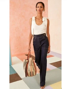 Ulla Johnson Bailey Ribbed Tank Ivory Ribbons Tie Shoulder Cotton Size Medium - Picture 1 of 5