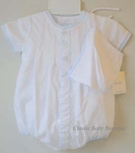NWT Petit Ami Baby Boys White Blue Plane Train Car Romper Bubble Hat Newborn 0 - Picture 1 of 1