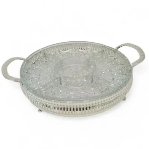 Crystal Sectional Dish on a Silver Plated Stand, Vtg Cut Glass Hors-d'ouvre - Picture 1 of 10