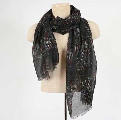 Womens Black with Multi-Color Polka Dots and Metallic Accents Long  Scarf - Image 1 of 2