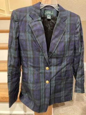 Vintage Lauren Ralph Lauren Size 6 Classic Blackwatch Plaid 100% Linen Blazer - Image 1 of 4