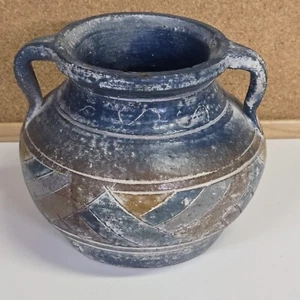 Primitive Keramik Vase Schale Kanne Urne blau geätzt Südwesten - Bild 1 von 17