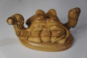 Hand Carved Olive Wood Double Camel Napkin Letter Holder - Picture 1 of 6