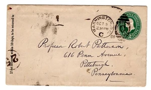 NICE WASHINGTON DC STATION C COVER FROM 1889 WITH TRANSIT MARKING - Picture 1 of 2