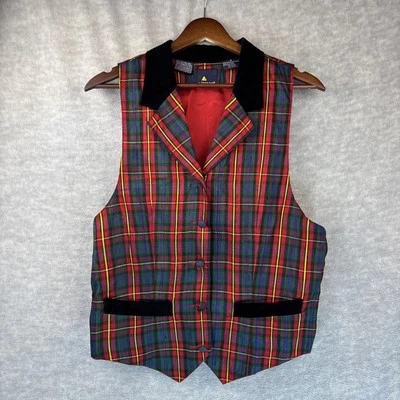 Chaleco de Colección Liz Claiborne Todo Seda M Rojo Terciopelo a Cuadros Foto 1 de 4