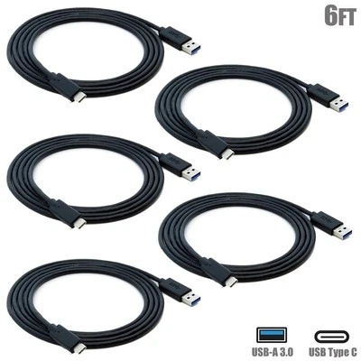 5x 6FT USB-C Type C to USB-A 3.0 Gen1 Sync Data Charge Cable PC Laptop MacBook - Image 1 of 4