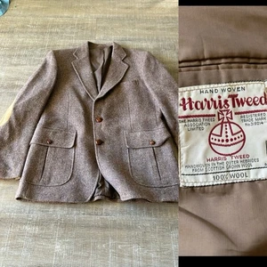 Vintage Harris Tweed Men’s Sport Coat 42L Hand Woven Scottish Wool Elbow Patches - Picture 1 of 19